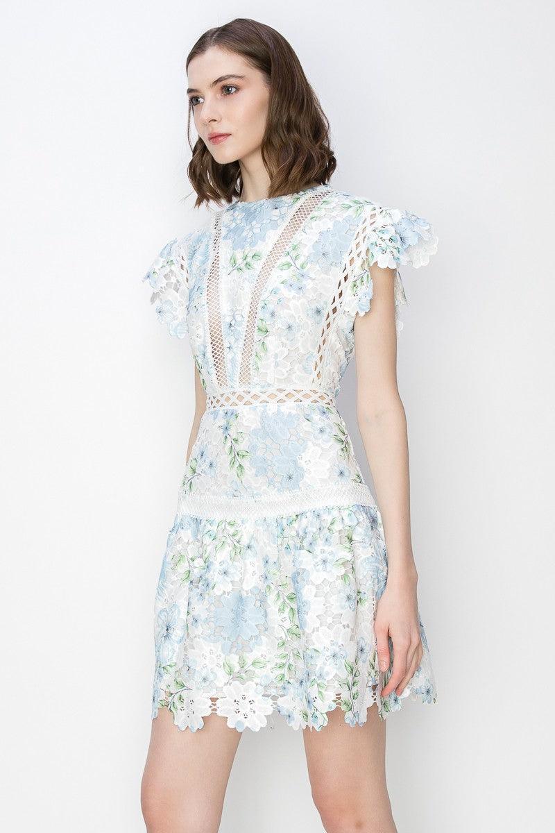 Flutter Sleeves Floral Print Ruffle Hem Mini Dress