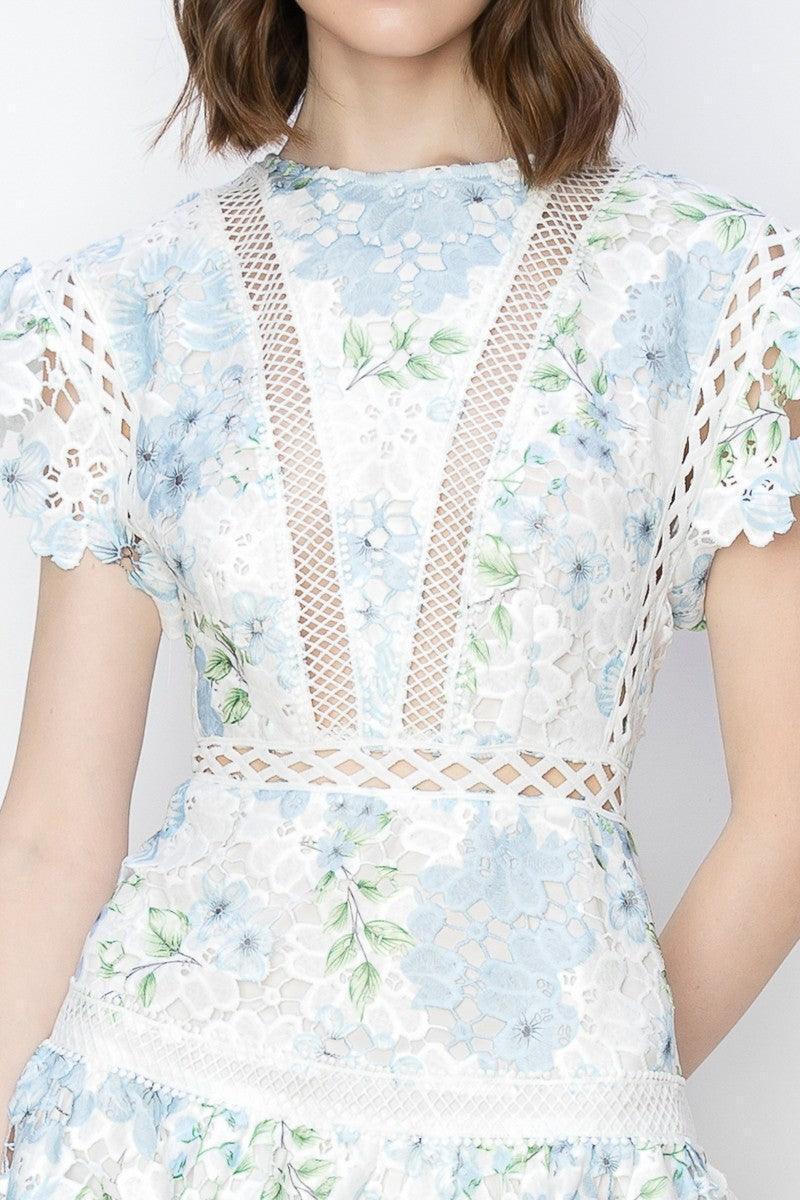 Flutter Sleeves Floral Print Ruffle Hem Mini Dress