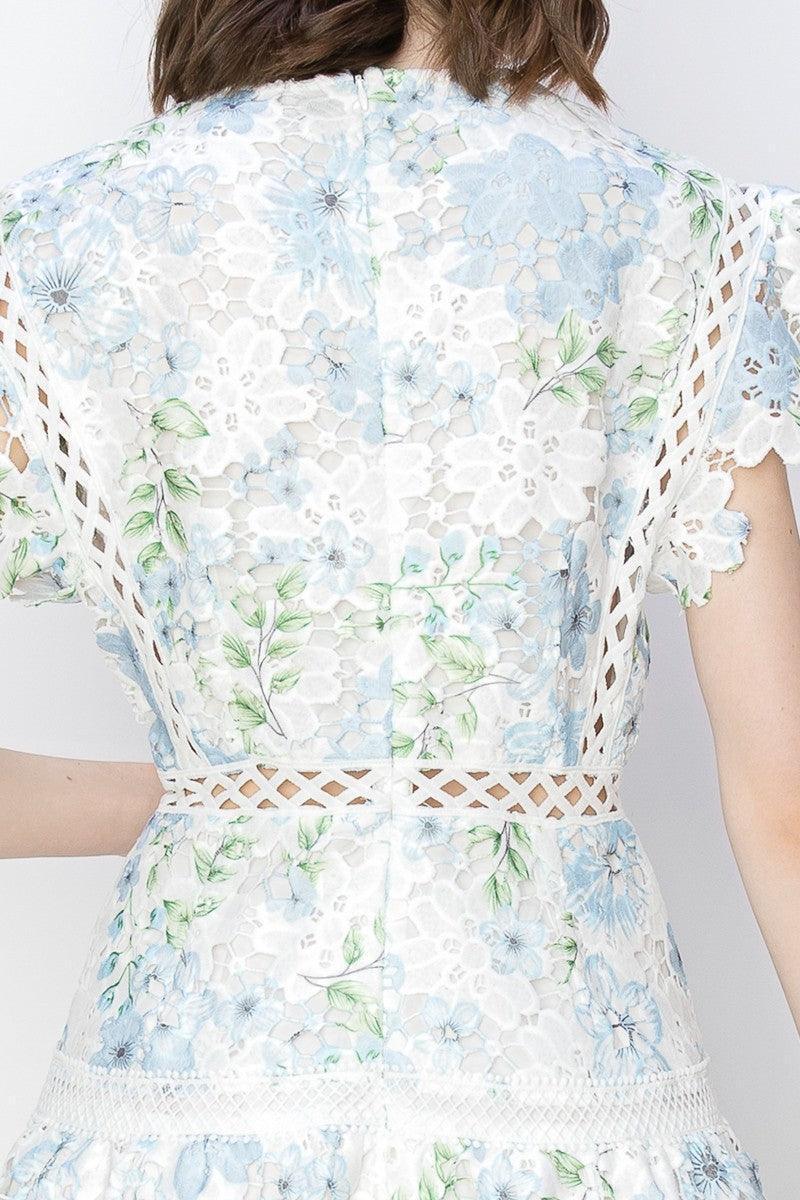 Flutter Sleeves Floral Print Ruffle Hem Mini Dress