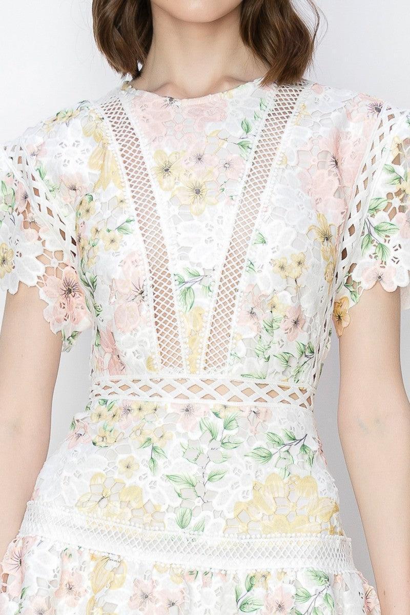 Flutter Sleeves Floral Print Ruffle Hem Mini Dress