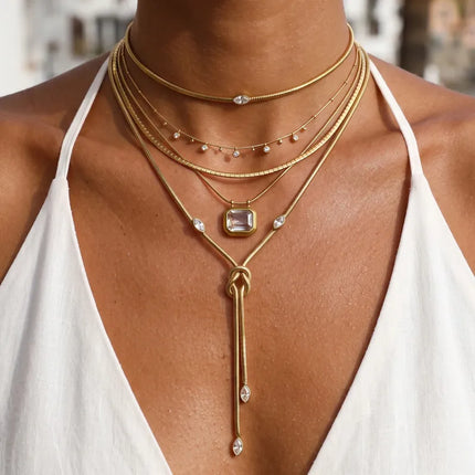 Gold & Silver Tone “Y”Necklaces | Snake Chain, Knot Tassel & Geometric Lariat