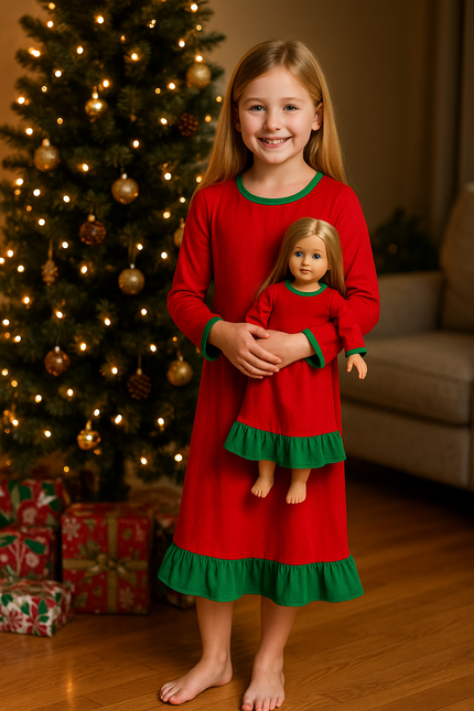 Matching Doll and Girl Christmas Pajamas – Soft Cotton Nightgown Set
