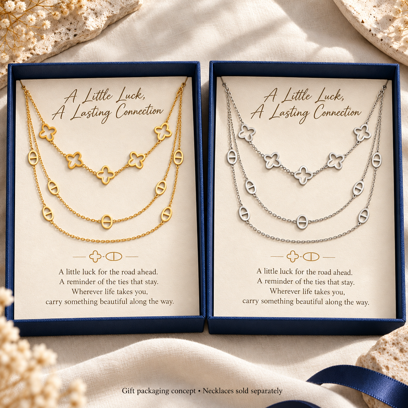 Oval & Clover Station Necklaces … Gold or Silver Stainless Steel