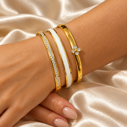 Gold Tone Stainless Steel Bracelets | Sculpted Cuff or 3-Piece Bangle Set