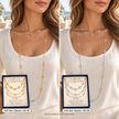 Four station necklace options showing long oval and short open clover styles in gold and silver finishes.