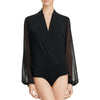 Gracia Womens Plunging Faux Wrap Bodysuit Black