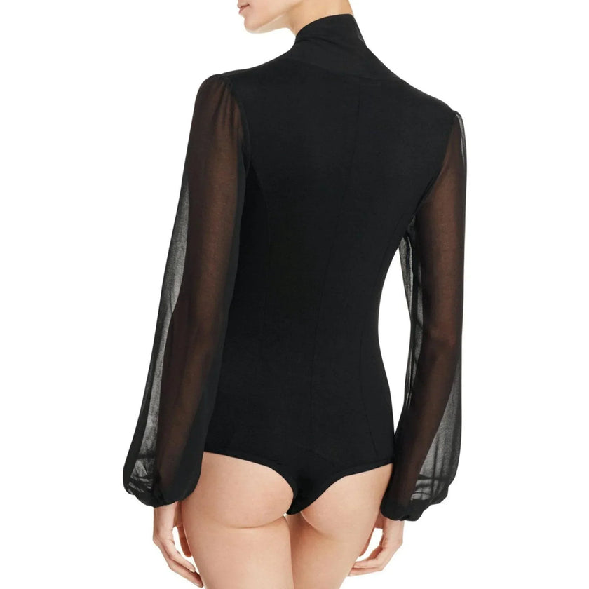 Gracia Womens Plunging Faux Wrap Bodysuit Black - Cape Cod Fashionista