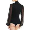 Gracia Womens Plunging Faux Wrap Bodysuit Black