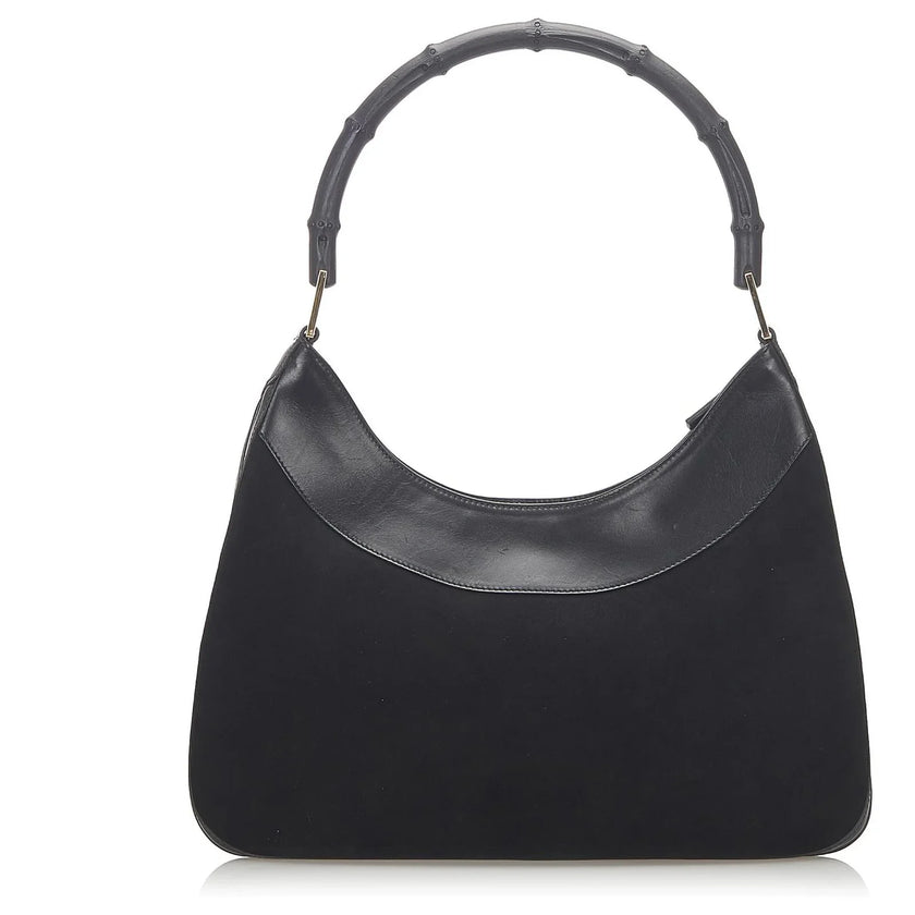 GUCCI Bamboo Black Suede Jackie Shoulder Bag Back