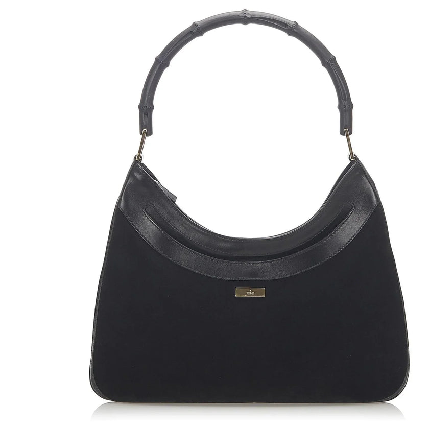 GUCCI Bamboo Black Suede Jackie Shoulder Bag