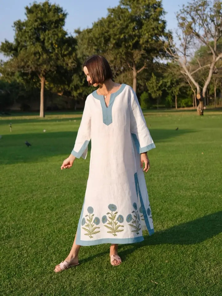 Hampton Kaftan 100% Linen Maxi — Flower