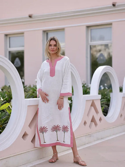 Hampton Kaftan 100% Linen Maxi — Palm