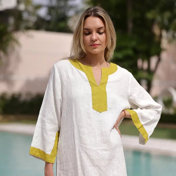 Hampton Kaftan 100% Linen Maxi — Paisley