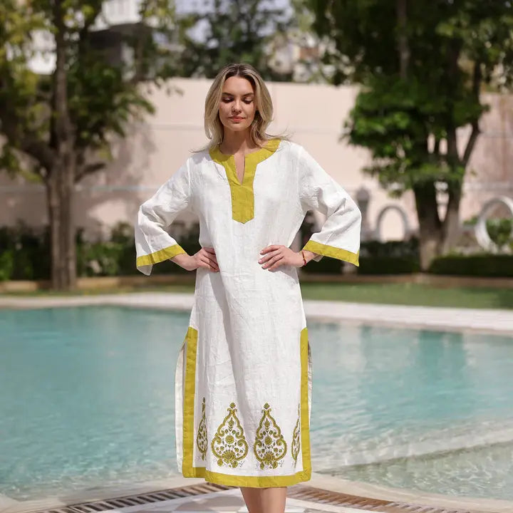 Hampton Kaftan 100% Linen Maxi — Paisley