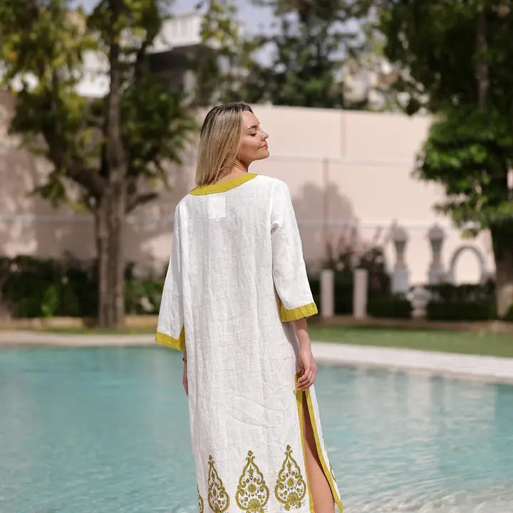 Hampton Kaftan 100% Linen Maxi — Paisley