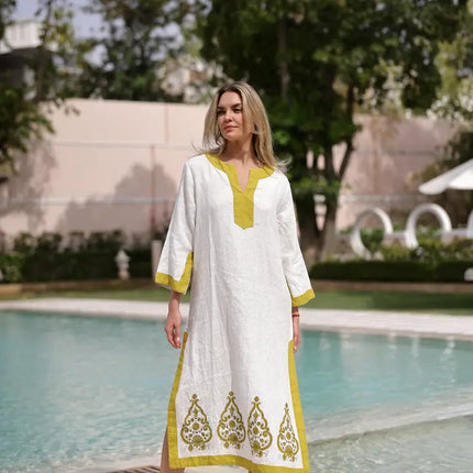 Hampton Kaftan 100% Linen Maxi — Paisley