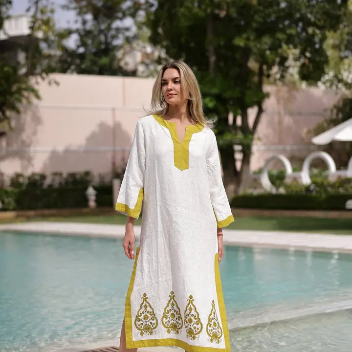 Hampton Kaftan 100% Linen Maxi — Paisley