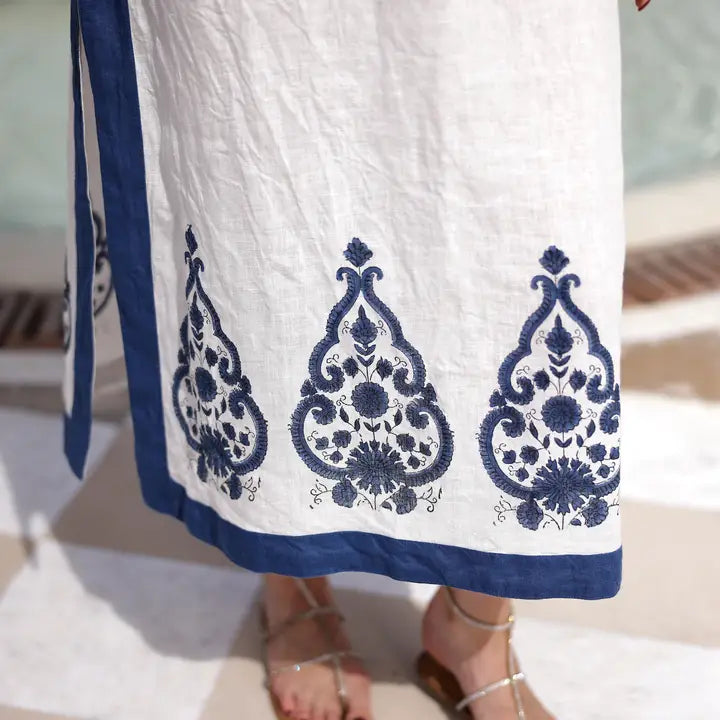 Hampton Kaftan 100% Linen Maxi — Paisley