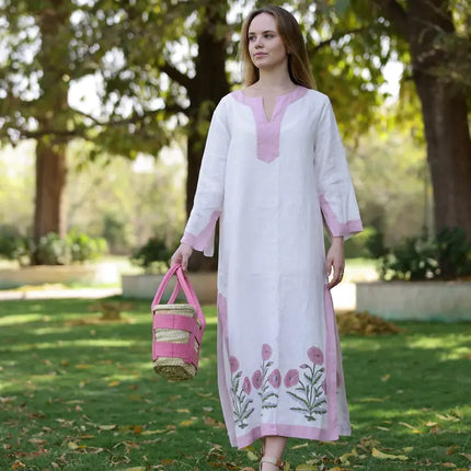 Hampton Kaftan 100% Linen Maxi — Flower