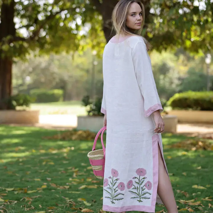 Hampton Kaftan 100% Linen Maxi — Flower