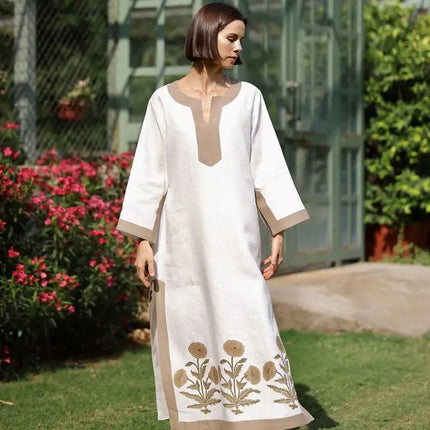 Hampton Kaftan 100% Linen Maxi — Flower