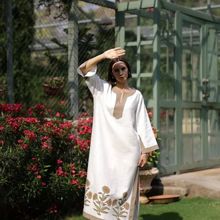 Hampton Kaftan 100% Linen Maxi — Flower