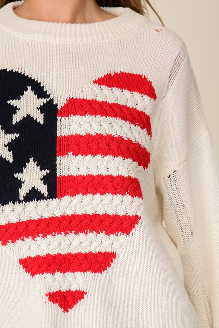 Heartland USA Oversized Distressed Cable Knit Sweater