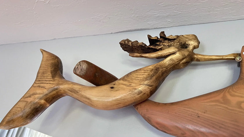 DOLPHIN & MERMAID SWIM: Hand Carved 3D Large Mosaic Sculpture gift