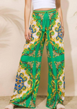 Flying Tomato Green Baroque Scarf Print Wide Leg Palazzo Resort Pants