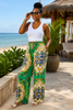 Flying Tomato Green Baroque Scarf Print Wide Leg Palazzo Resort Pants