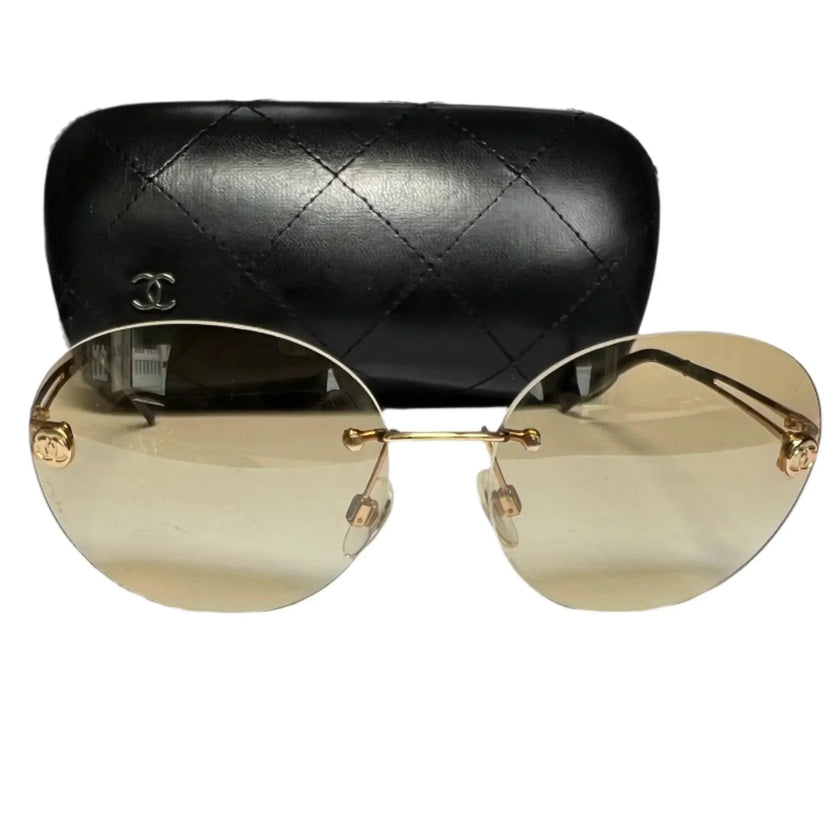 Authentic Chanel Rimless Designer Gold Round Sunglasses - Cape Cod Fashionista