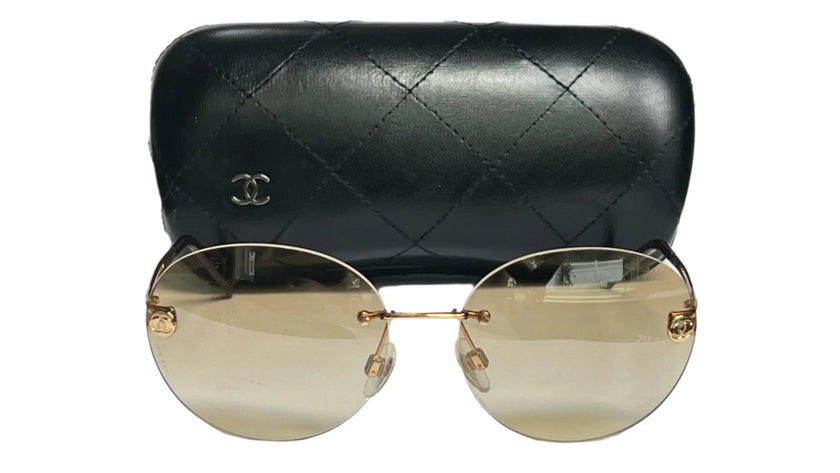 Authentic Chanel Rimless Designer Gold Round Sunglasses - Cape Cod Fashionista