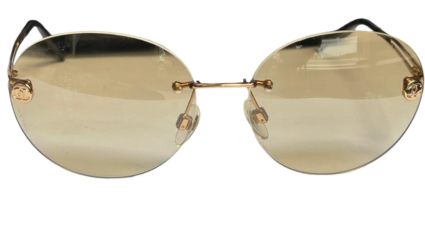 Authentic Chanel Rimless Designer Gold Round Sunglasses - Cape Cod Fashionista