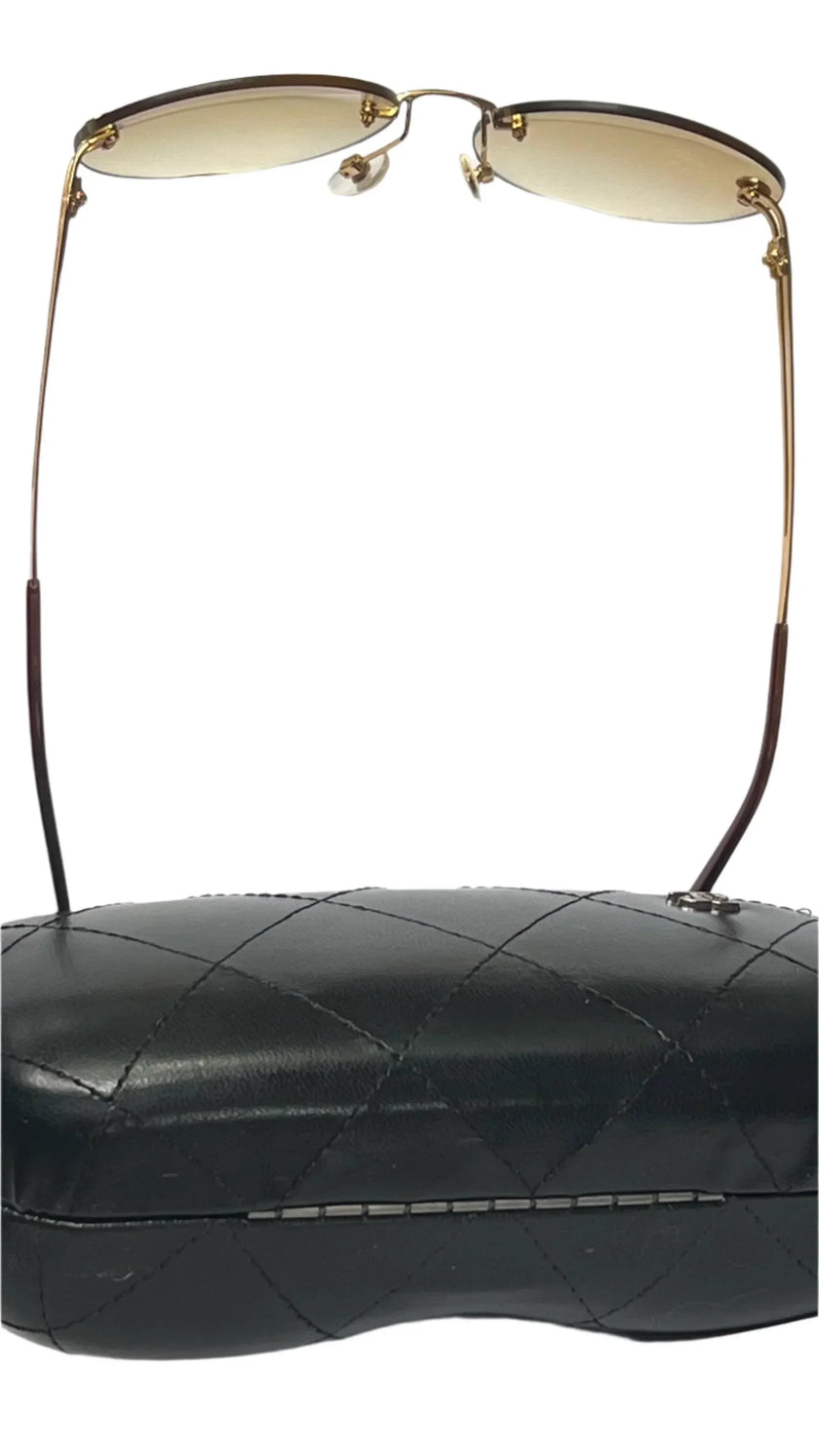 Authentic Chanel Rimless Designer Gold Round Sunglasses - Cape Cod Fashionista