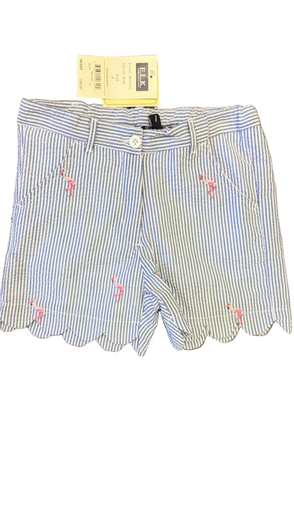 E-Land Kids Gingham Scalloped Shorts – Blue Flamingo Print