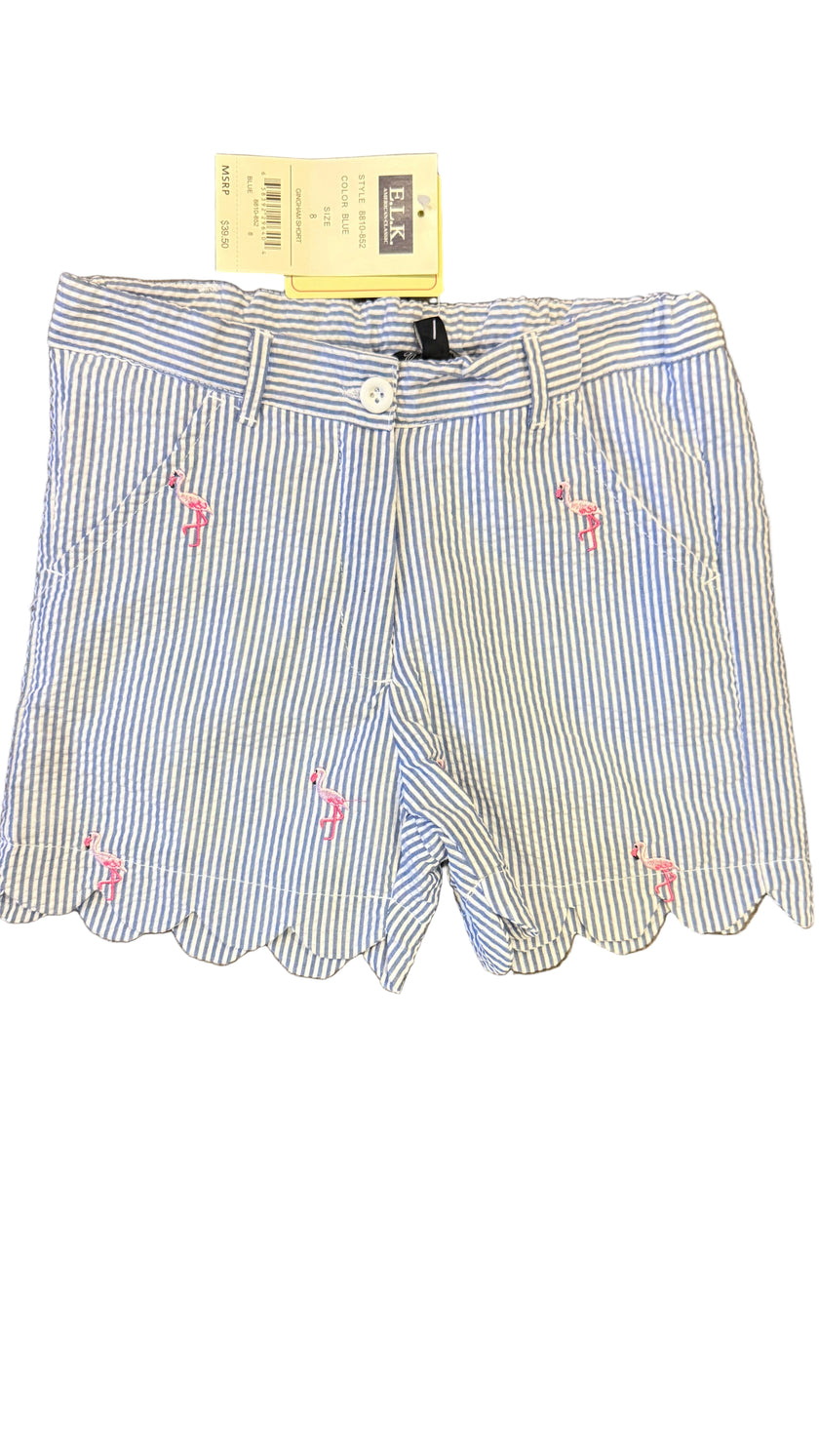 E-Land Kids Gingham Scalloped Shorts – Blue Flamingo Print - Cape Cod Fashionista