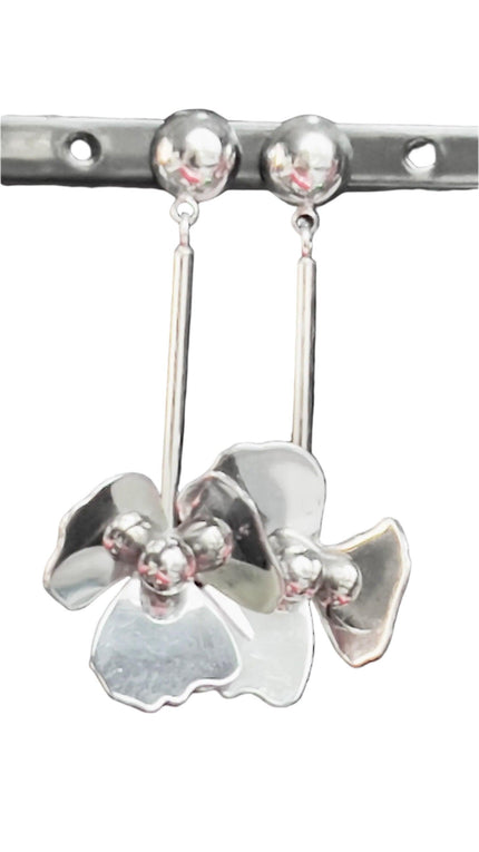 ZENZII LONG SILVER Flower Petal Drop Earring - Cape Cod Fashionista