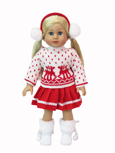3-Piece Christmas Reindeer Sweater Outfit for  18-Inch American Girl Dolls
