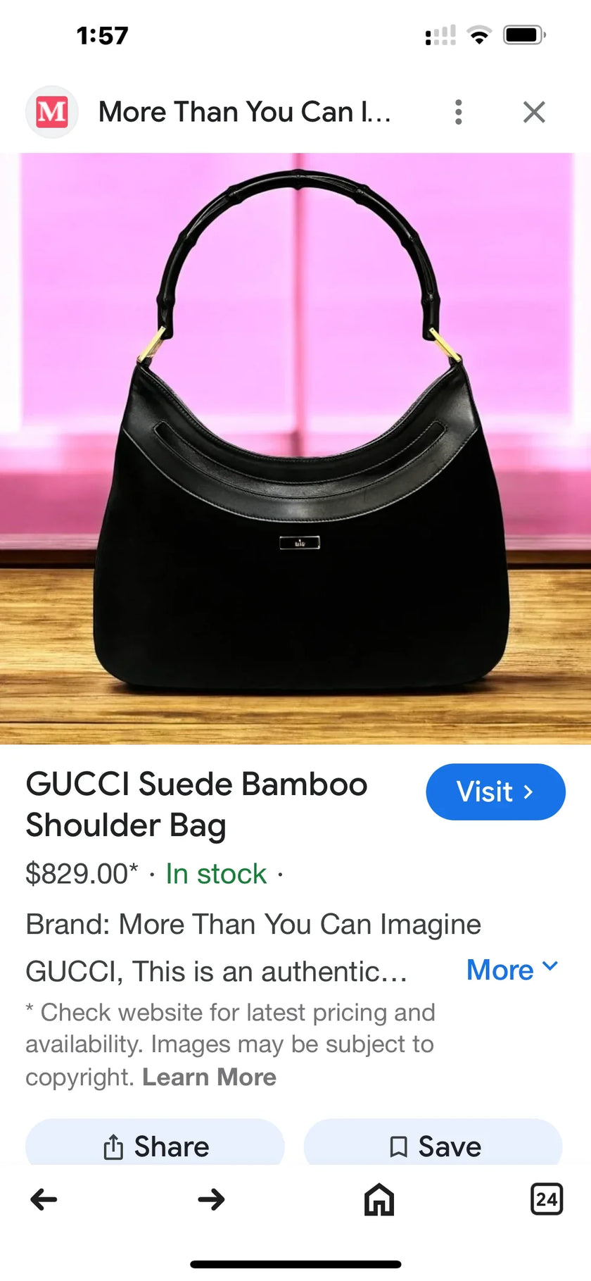 GUCCI Bamboo Black Suede Jackie Shoulder Bag