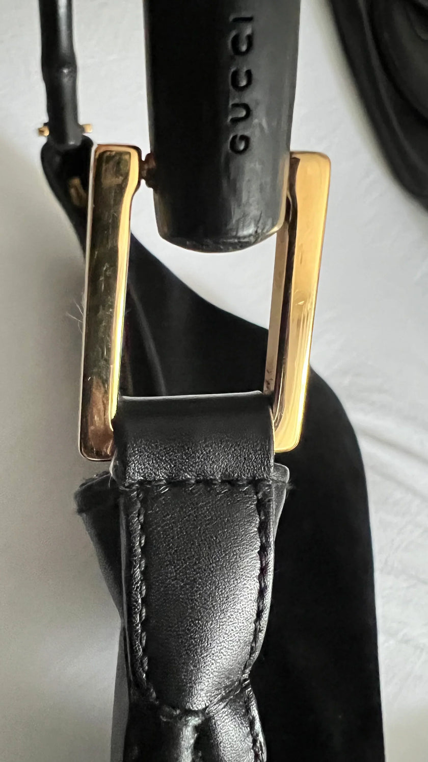 GUCCI Bamboo Black Suede Jackie Shoulder Bag