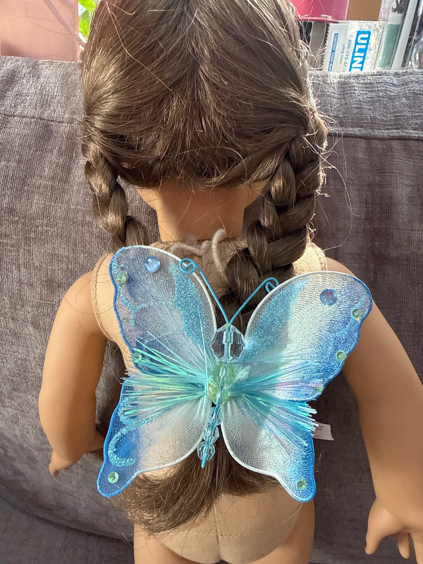 Butterfly Hair Clip for 18” Dolls & Girls – Blue Fairy Wing Style