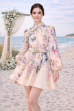 INA Floral Peach Women’s Long Sleeve Mini Dress with Pockets