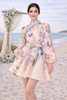 INA Floral Peach Women’s Long Sleeve Mini Dress with Pockets