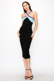 Ina Crossover contrast neckline stretch ribbed knit Bodycon midi dress