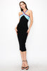 Ina Crossover contrast neckline stretch ribbed knit Bodycon midi dress