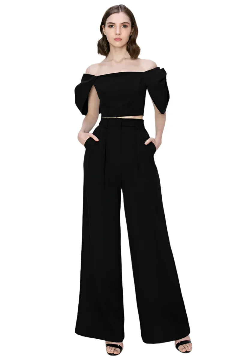 Ina High Waist Pleated Wide Leg Pants- Matching Crop Top Available - Cape Cod Fashionista
