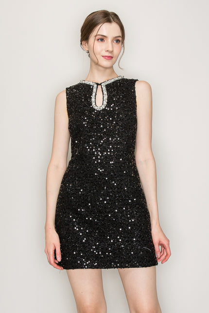 Ina Sequin Bead Embellished Sleeveless Mini Dress