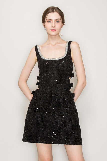 Ina Sequin Cutout Embellished Boucle Mini Dress