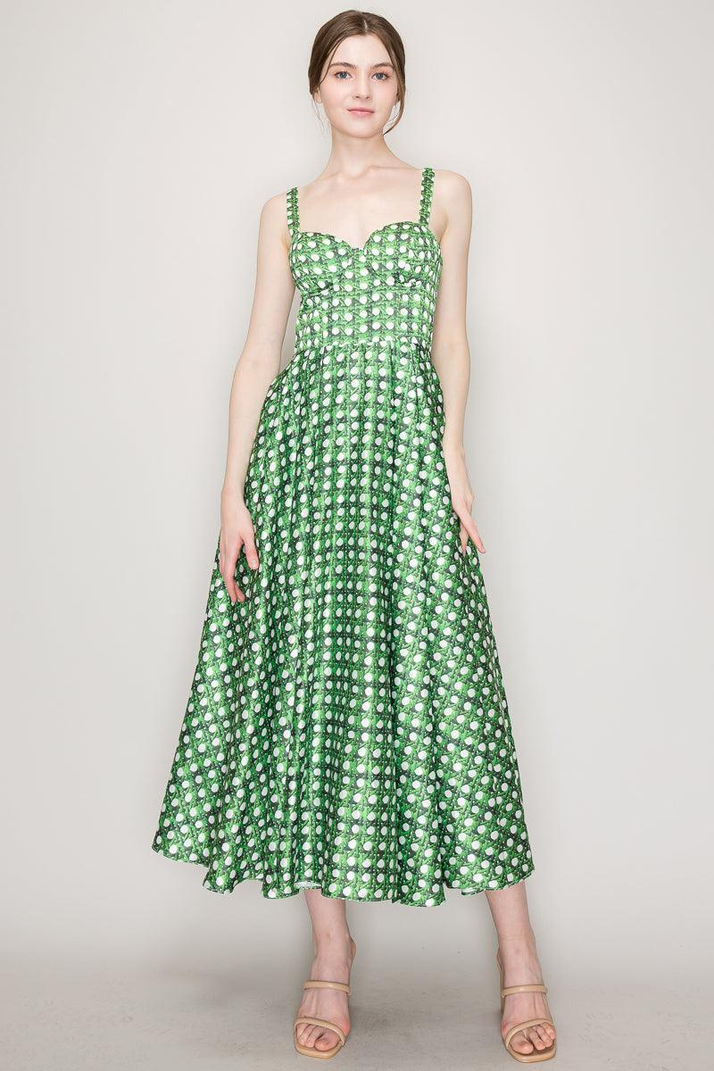 Ina Satin Trellis Print Bustier Flared Midi Dress - Cape Cod Fashionista