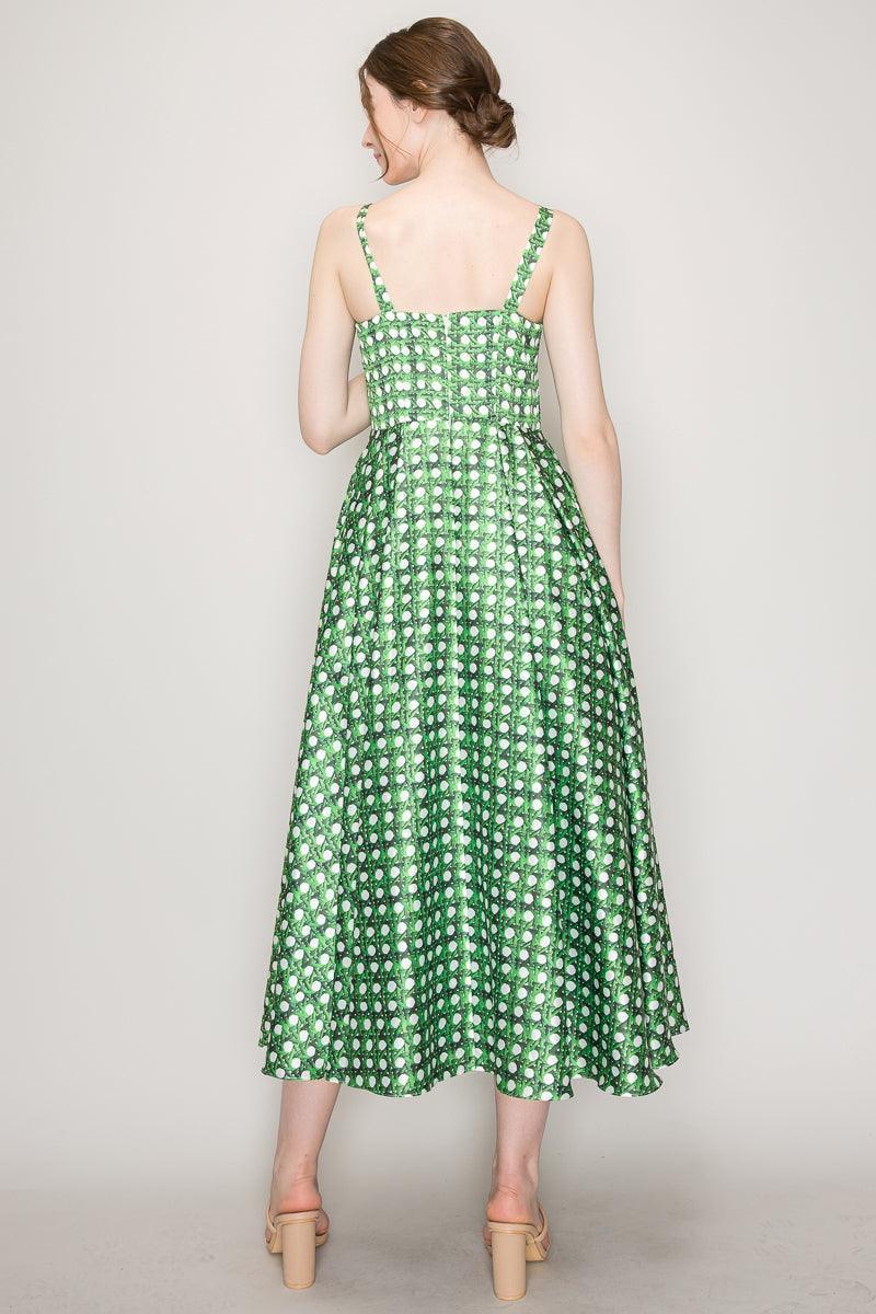 Ina Satin Trellis Print Bustier Flared Midi Dress - Cape Cod Fashionista